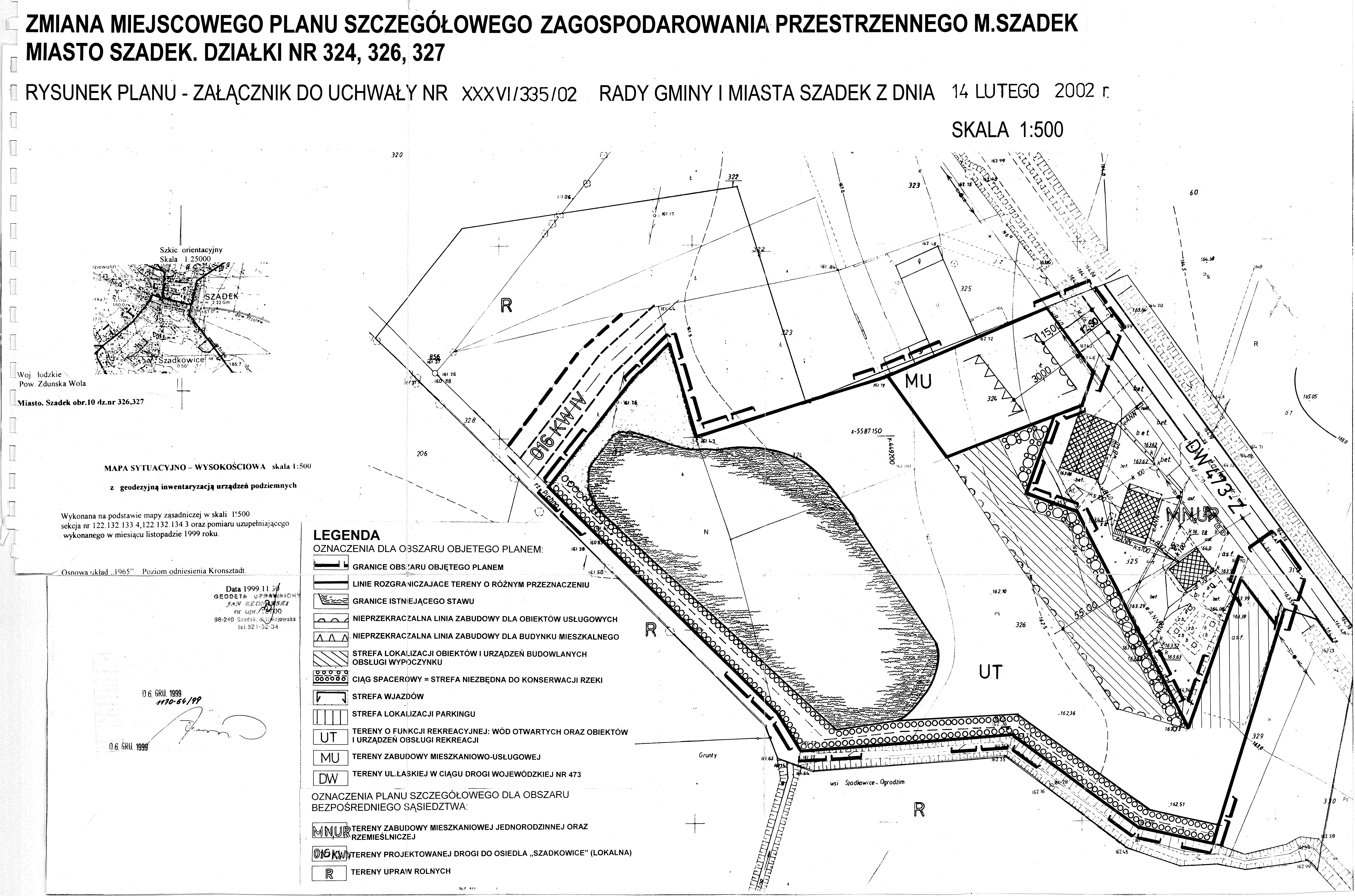 Mapa - zmiana miejscowego planu szczegółowego zagospodarowania przestrzennego Miasta Szadek - działki nr 324, 326, 327